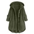 thumbnail image 2 of FAOWME Women's Fuzzy Hooded Coat With Pockets Long Sleeve Solid Color Buttons Comfortable Fashion Jacket For Autumn Winter Daily Wear,Green,Xxxxl, 2 of 5