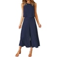 thumbnail image 1 of Roylamp Women's Summer 2 Piece Outfits Round Neck Crop Basic Top Cropped Wide Leg Pants Set Jumpsuits High quality, 1 of 5