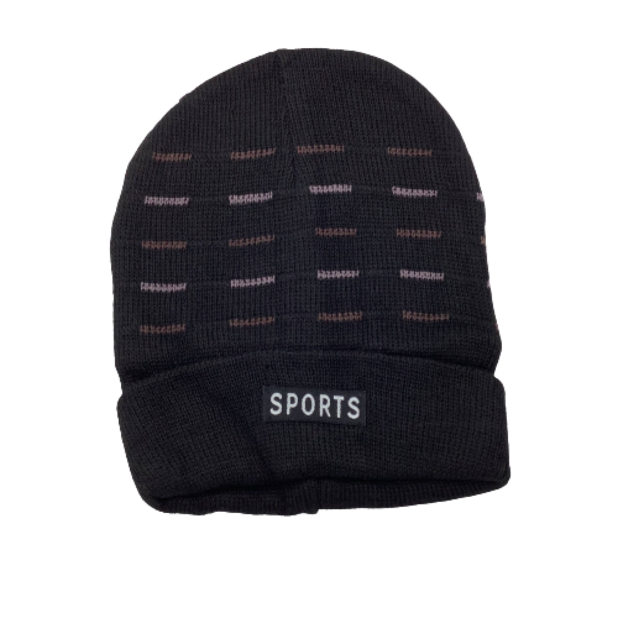 Sports Pack Men\'s Lined Thermal Winter Fold Beanie Fleece Hat Black 4 Over