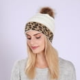 thumbnail image 2 of Winter Hats for Women Cable Knit Pompom Warm Leopard Print Cap Stretchy Casual Soft Comfortable Trendy Winter Hat, 2 of 4