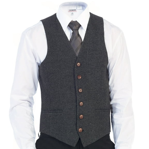 Gioberti Men's 6 Button Slim Fit Formal Herringbone Tweed Vest