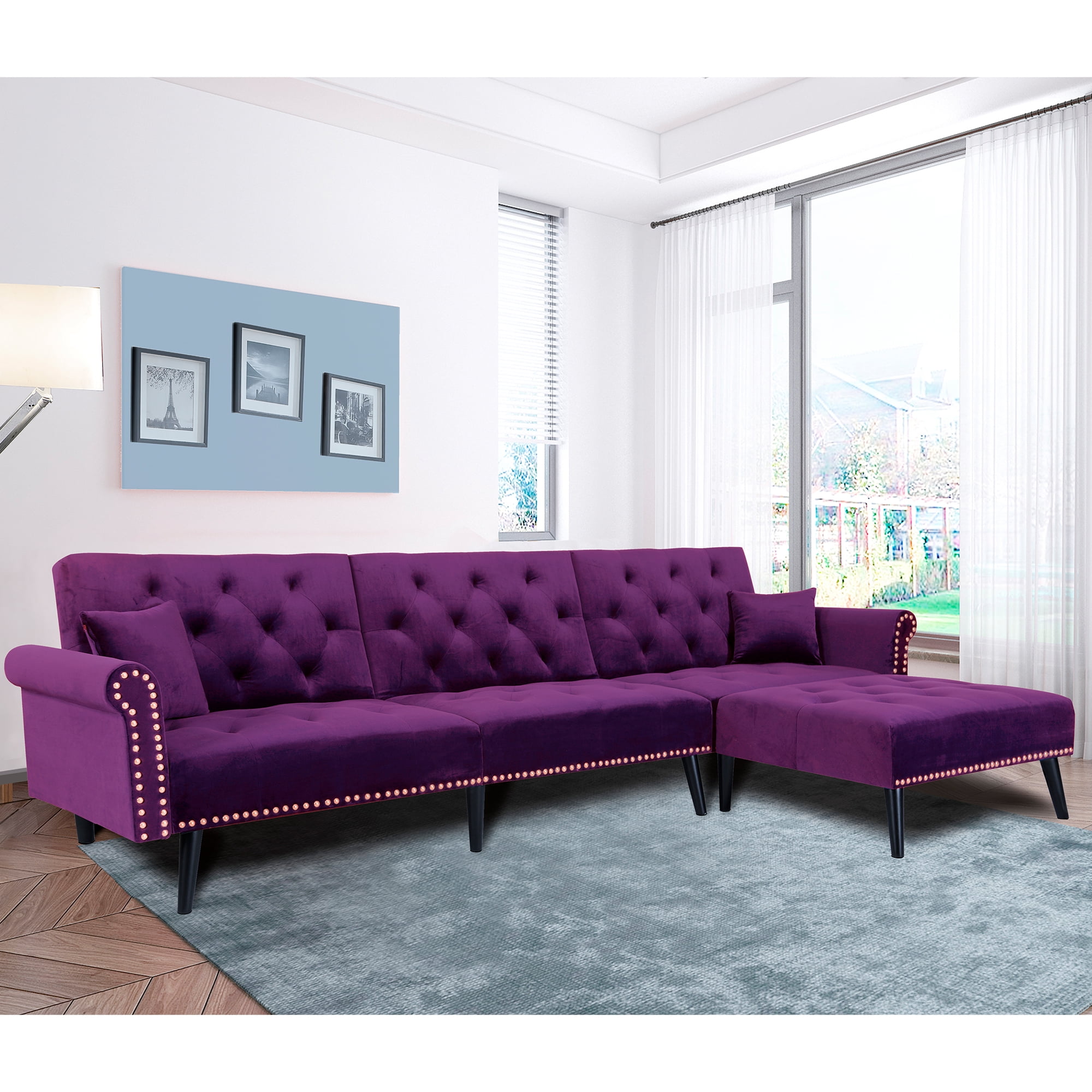SEGMART LShape Velvet Sectional Sofa Set, Living Room Couch Furniture Set with Chaise Lounge