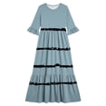 thumbnail image 4 of ITSAME Girls Summer Dresses Ruffle Short Sleeve Striped Print Round Neck Flowy Casual A-Line Dress Light Blue Size 12, 4 of 7