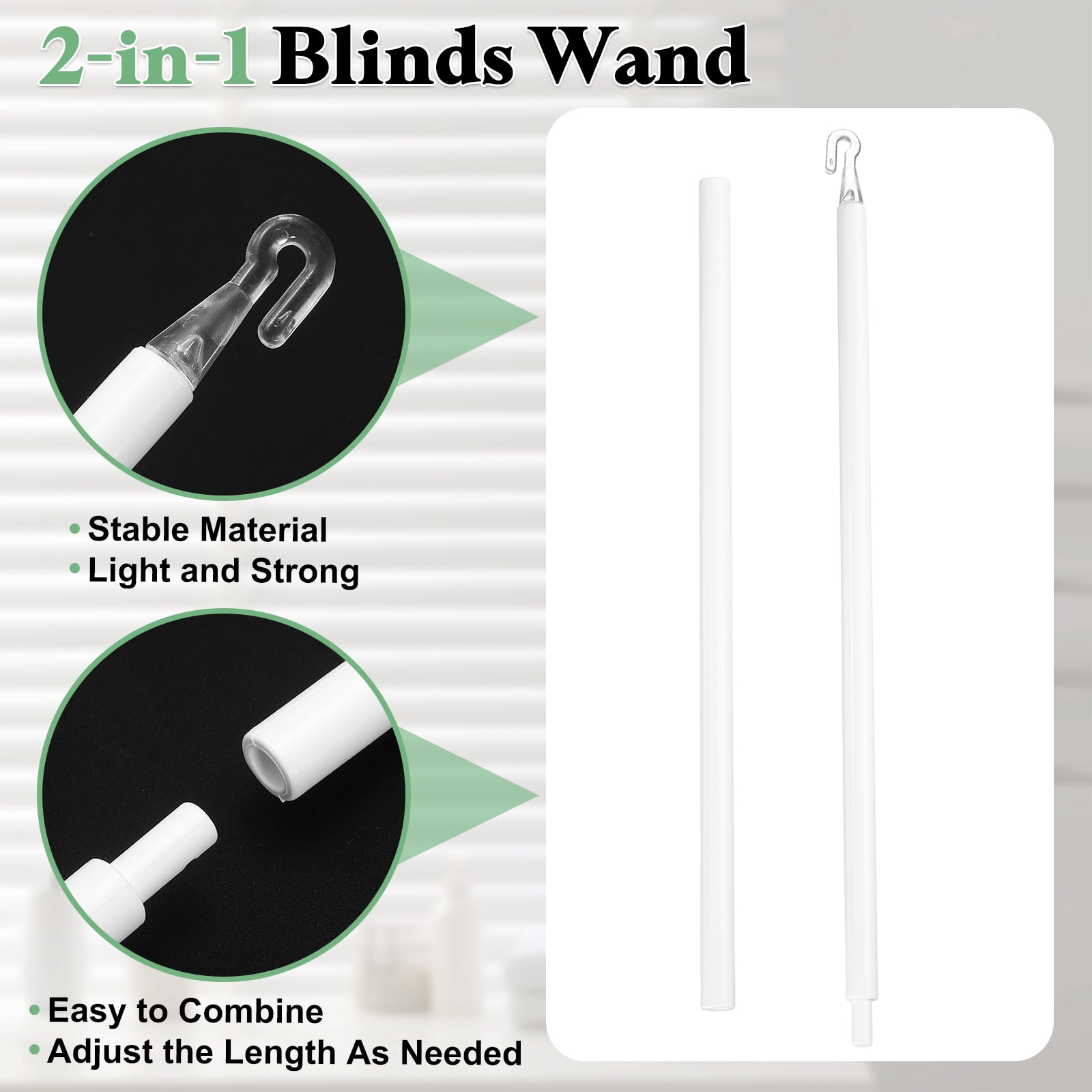 Uxcell 2 Pack 46" Blinds Wand Replacement, Combinable Blinds Tilt Wand with Hook, Vertical Blind Rod Stick for Window Curtain Opener Accessory, White