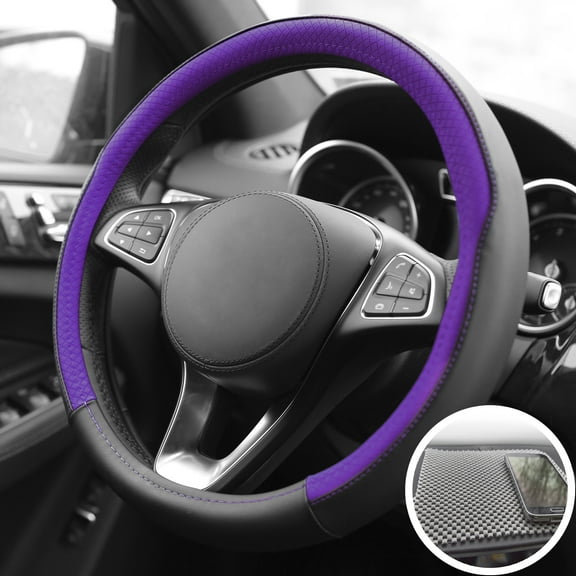 FH Group Microfiber Leather Steering Wheel Cover Fits 14.5" - 15.5" w/ Dash Mat