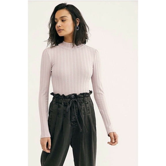 FREE PEOPLE Womens Purple Low Back Long Sleeve Crew Neck Top Size: L