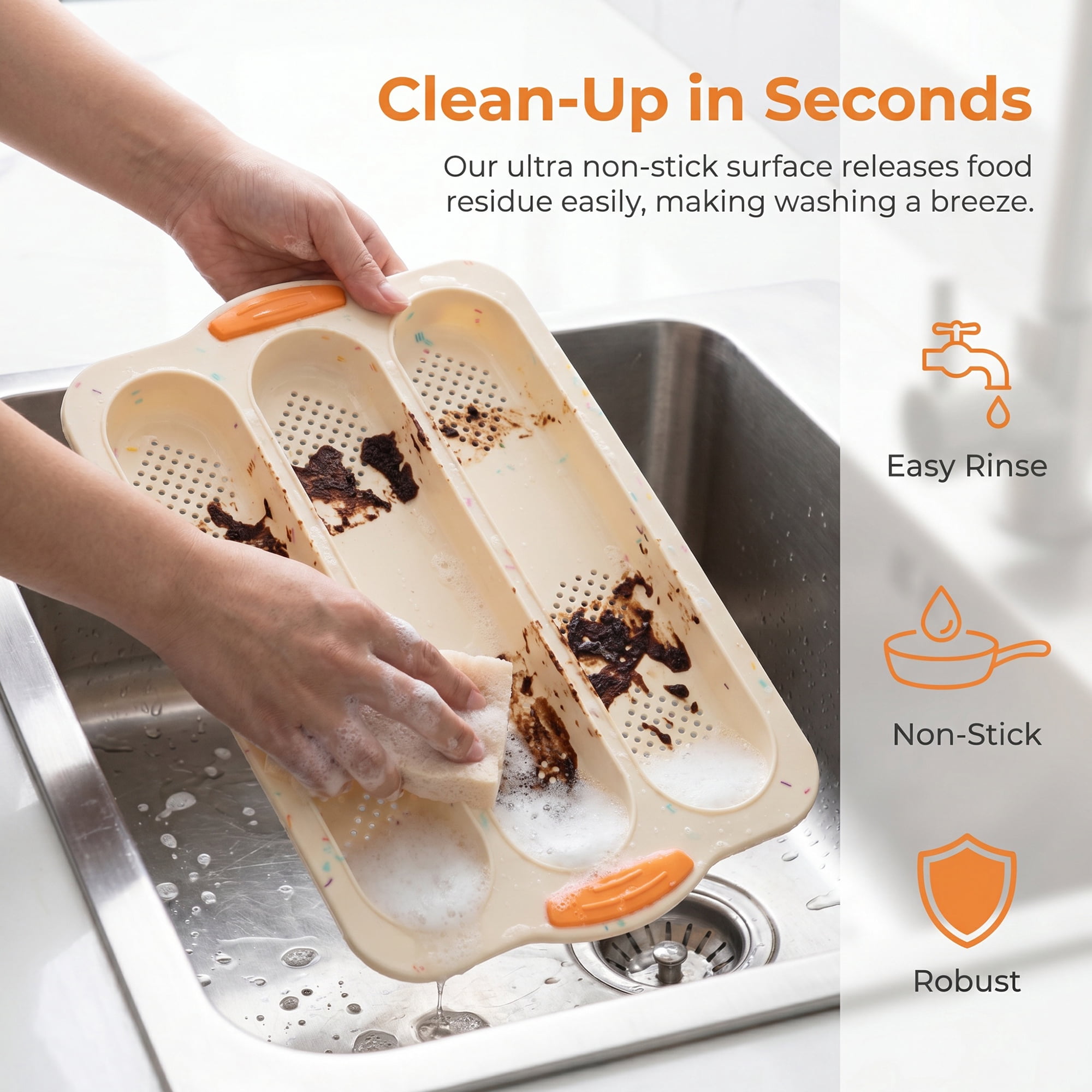 Unique Bargains Baking Pan 3-Loaf Speckled Ventilated Tray with Handles Beige 13"x9.1"x1"
