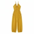 thumbnail image 5 of Women's Deep V-Neck Jumpsuit, Sleeveless With Fold Pocket & Back Ties, Ankle Strap Long Pants For Elegant Evening Look Yellow XL, 5 of 6