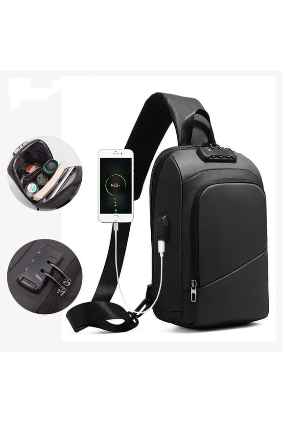 Anti-theft Lock Upscale Chest Bag Men Shoulder Bags USB Charging Crossbody Bags Summer Short Trip Travel Messengers Bag Unisex,Black