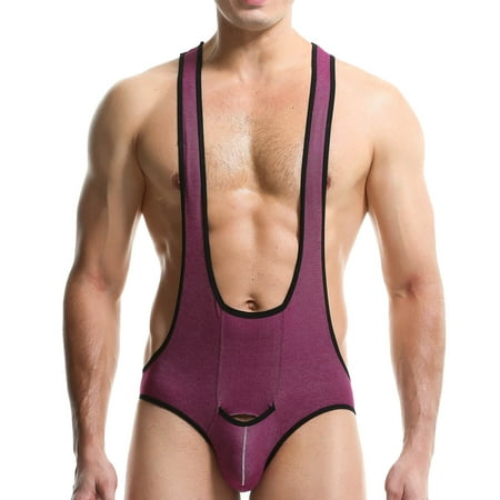 Wancir Mens Bodysuits Jockstrap Breathable Wrestling Singlet Jumpsuit Thong G-string Underwear Leotard