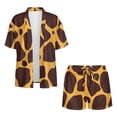 thumbnail image 4 of Xoenoiee Brown Giraffe Print Women's Plus Size 2 Piece Outfits Summer Beach Vacation Sets Half Sleeve Kimono Cardigan and High Waist Shorts, M, 4 of 7