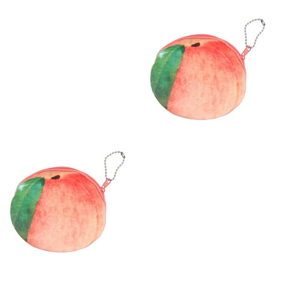 HOMEMAXS 2pcs 3D Cartoon Novelty Plush Fuzzy Pouch Fruit Zipper Coin Purse Mini Wallet with Keychain for Women Girls( )