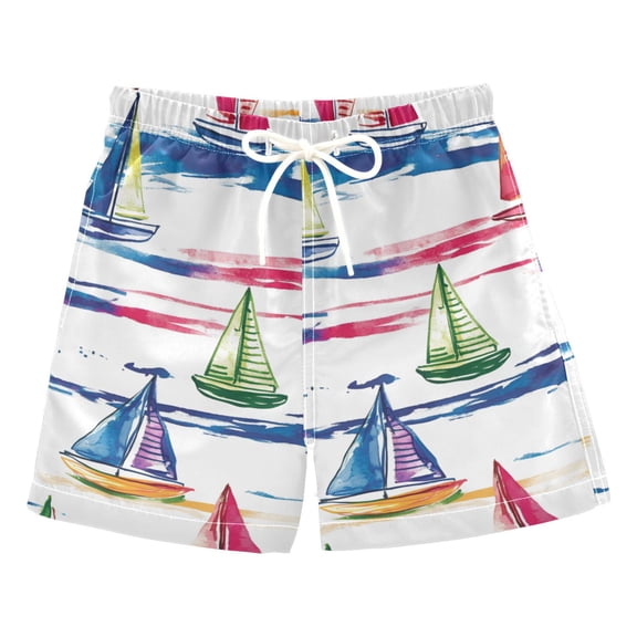 FORMRS Boys Swim Trunks Quick Dry Mesh Liner Boardshorts Sizes XS-XL, Hand Drawn Sailboats