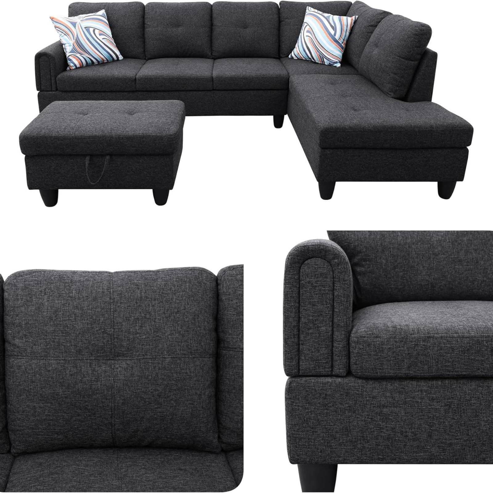 97" L Shape Couches, Sectional Couch with Storage Ottoman,Modular Sofa with Chaise for Living Room, Apartment Office, Dark Grey