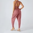 thumbnail image 4 of JULMCOMO Jumpsuits for Women Scoop Neck Cross Back Casual Overalls Sleeveless Elastic Waisted Summer Harem Pants with Pockets Red XL, 4 of 7