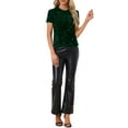 thumbnail image 2 of INSPIRE CHIC Women's Velvet Sequin Top Crew Neck Short Sleeve Party Clubwear Blouse S Dark Green, 2 of 6
