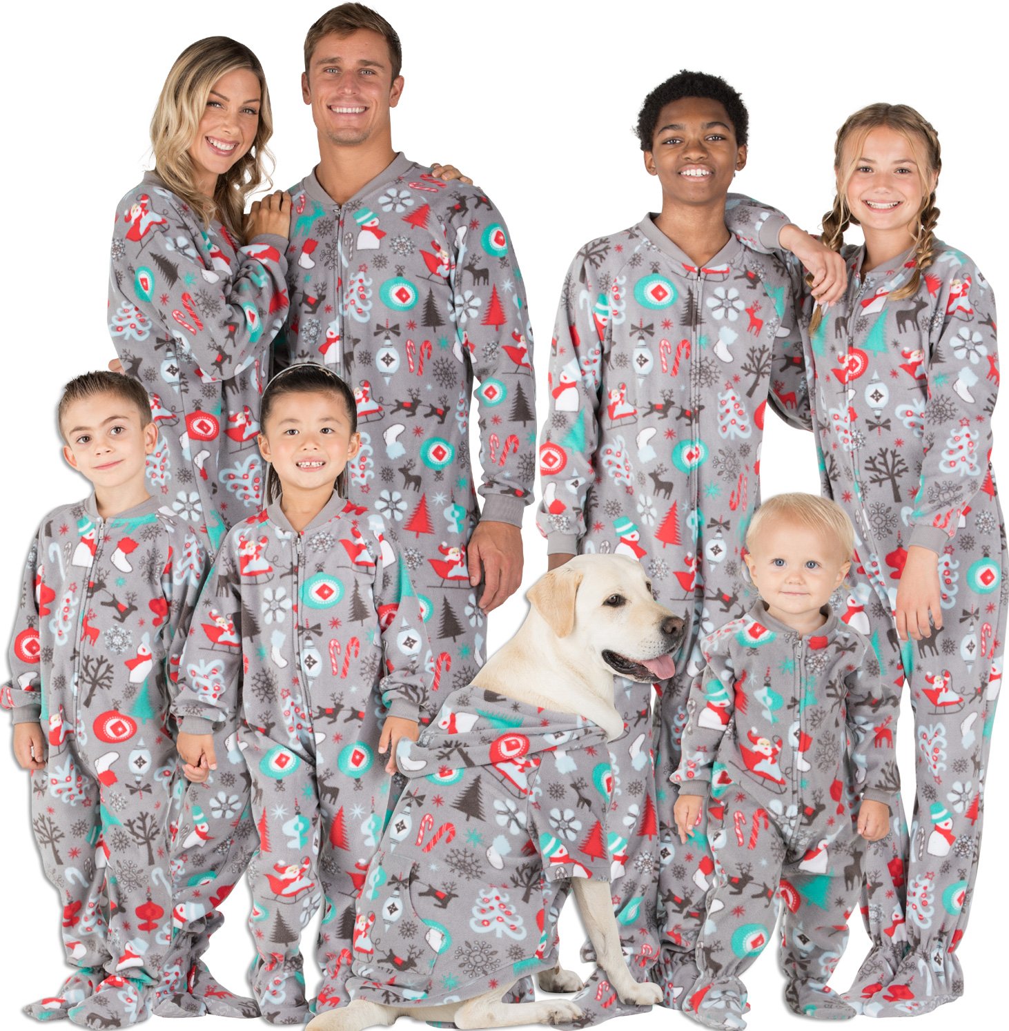 Footed Pajamas - Footed Pajamas - Family Matching Gray Xmas Onesies for Boys, Girls, Men, Women 