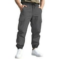 thumbnail image 2 of Zylanna Men's Cargo Pants, Solid Color Elastic Waist Multi-Pockets Straight Leg Casual Pants for Outdoor Dark Gray, 2 of 7