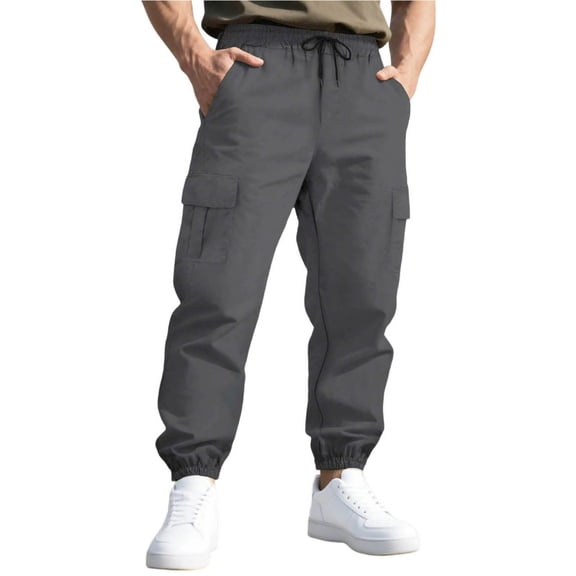 Casual Cargo Joggers Pants for Men Outdoor Quick Dry Hiking Pant Elastic Waist Drawstring Stretch Tapered Sweatpants