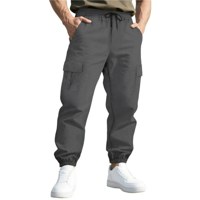 cfhntfmh Pantalon Cargo Décontracté pour Homme Pantalon de Survêtement Extensible à Cordon de Serrage Randonnée Entraînement Joggers avec Multiples Poches Pantalon d'Extérieur (Gris Foncé, Très Grand)