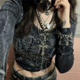 thumbnail image 4 of Tops cortos con diamantes de imitación, estampados gráficos, ropa grunge Y2K, estética Fairycore, remeras retro, lindas camisetas vintage Harajuku, 4 of 5