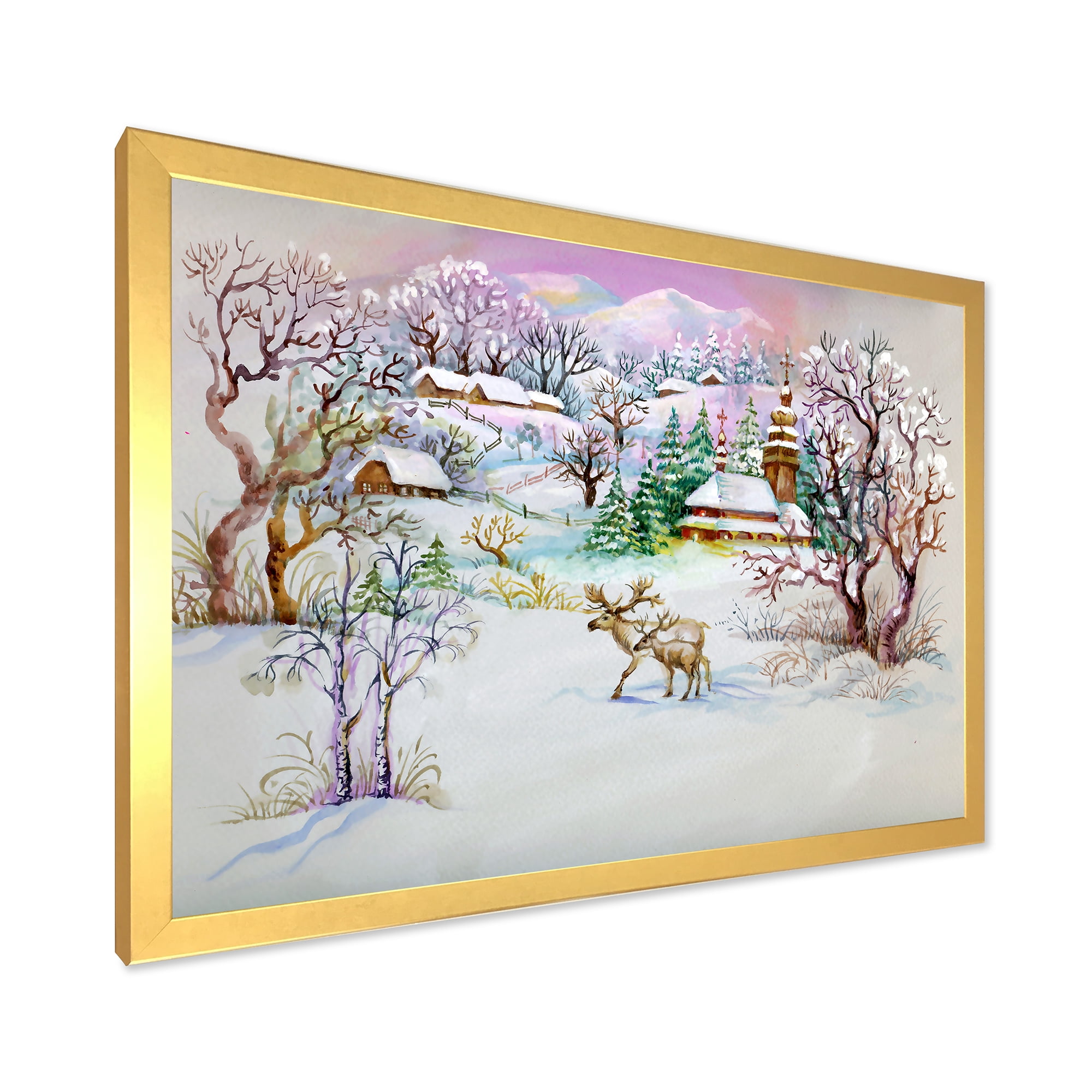 Designart 'Winter VIllage Life Landscape' Traditional Framed Art Print
