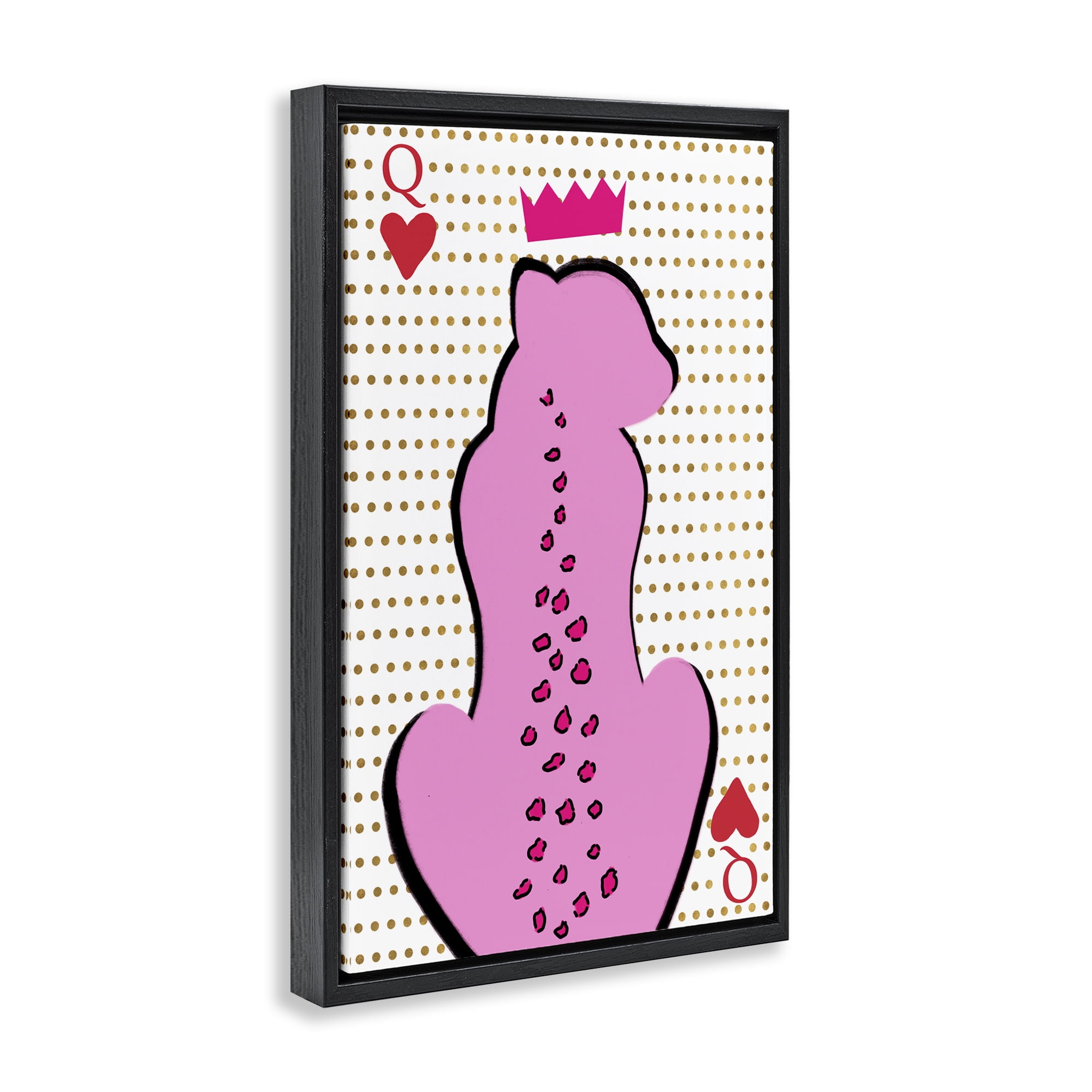 Stupell Industries Queen of Hearts Leopard Entertainment Painting Black Floater Framed Canvas Art Print Wall Art, 17 x 25