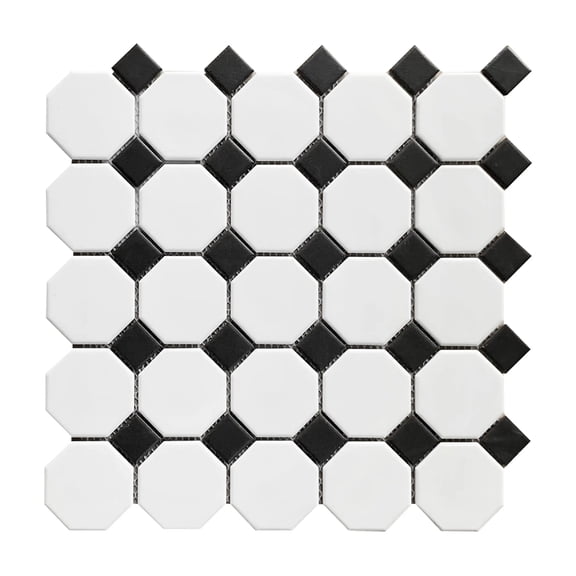 Octagon - Matte 11.6-in x 11.6-in Porcelain Mosaic Floor and Wall Tile( 18.6 sq. ft. /Box )