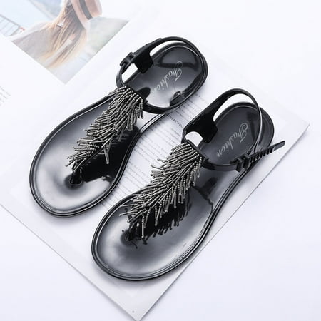 

〖Yilirongyumm〗 Silver 37 Sandals Women With Flip Beaded Solid Color Sandals Fashion Flat Comfortable Spring Flops And Summer Women s Women s Sandals