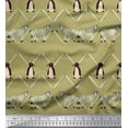 thumbnail image 1 of Soimoi Green Polyester Crepe Fabric Penguin & Stripe Animal Print Sewing Fabric BTY 52 Inch Wide, 1 of 1