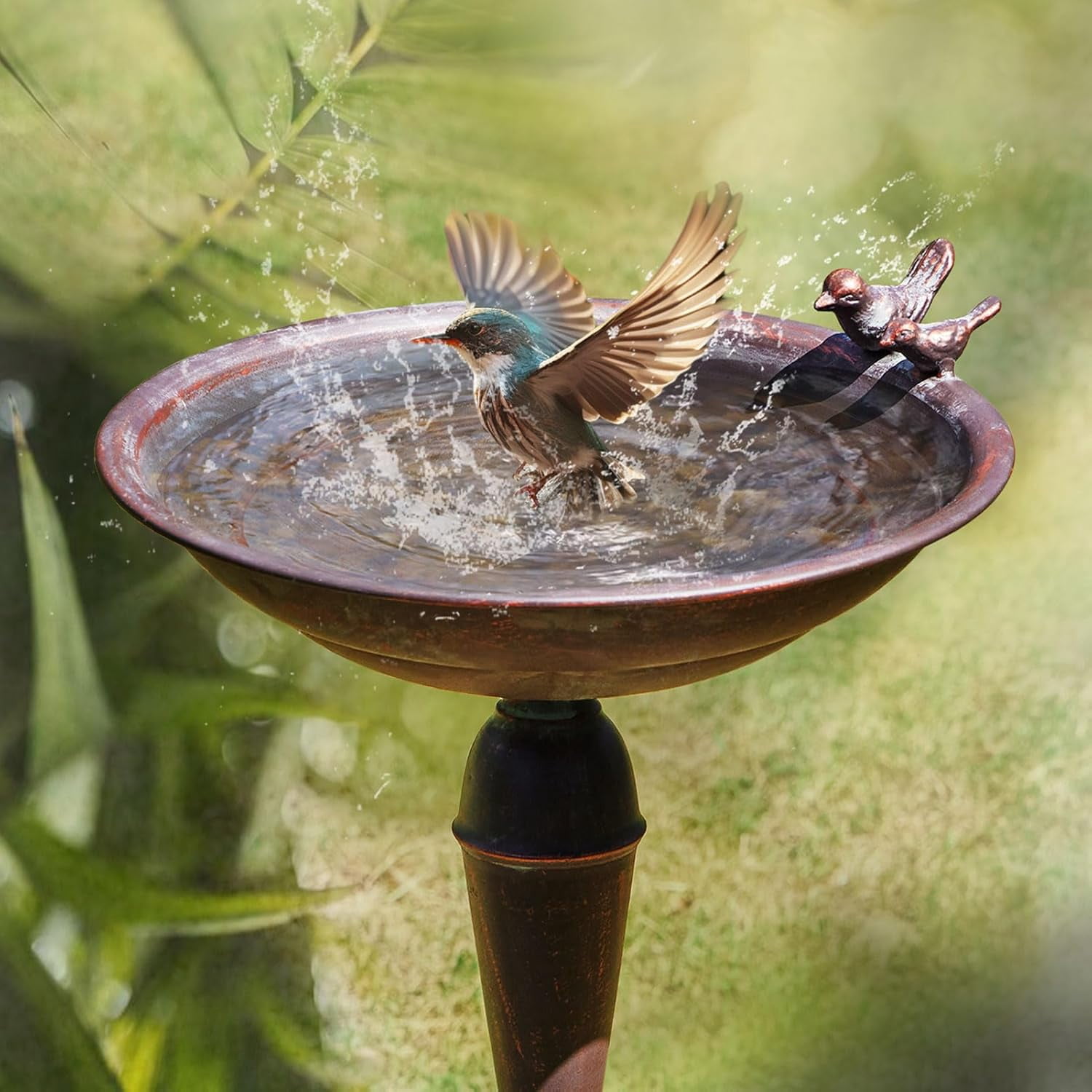 Cast Iron Pedestal Bird Bath，Metal Bird Bath for Outdoor，Vintage Metal Bird Bath Garden Decoration