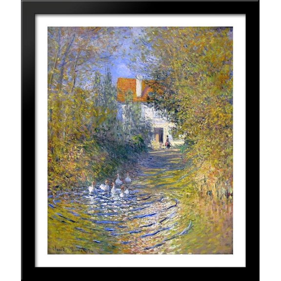Geese in the creek 28x34 Large Black Wood Framed Print Art by Claude Monet
