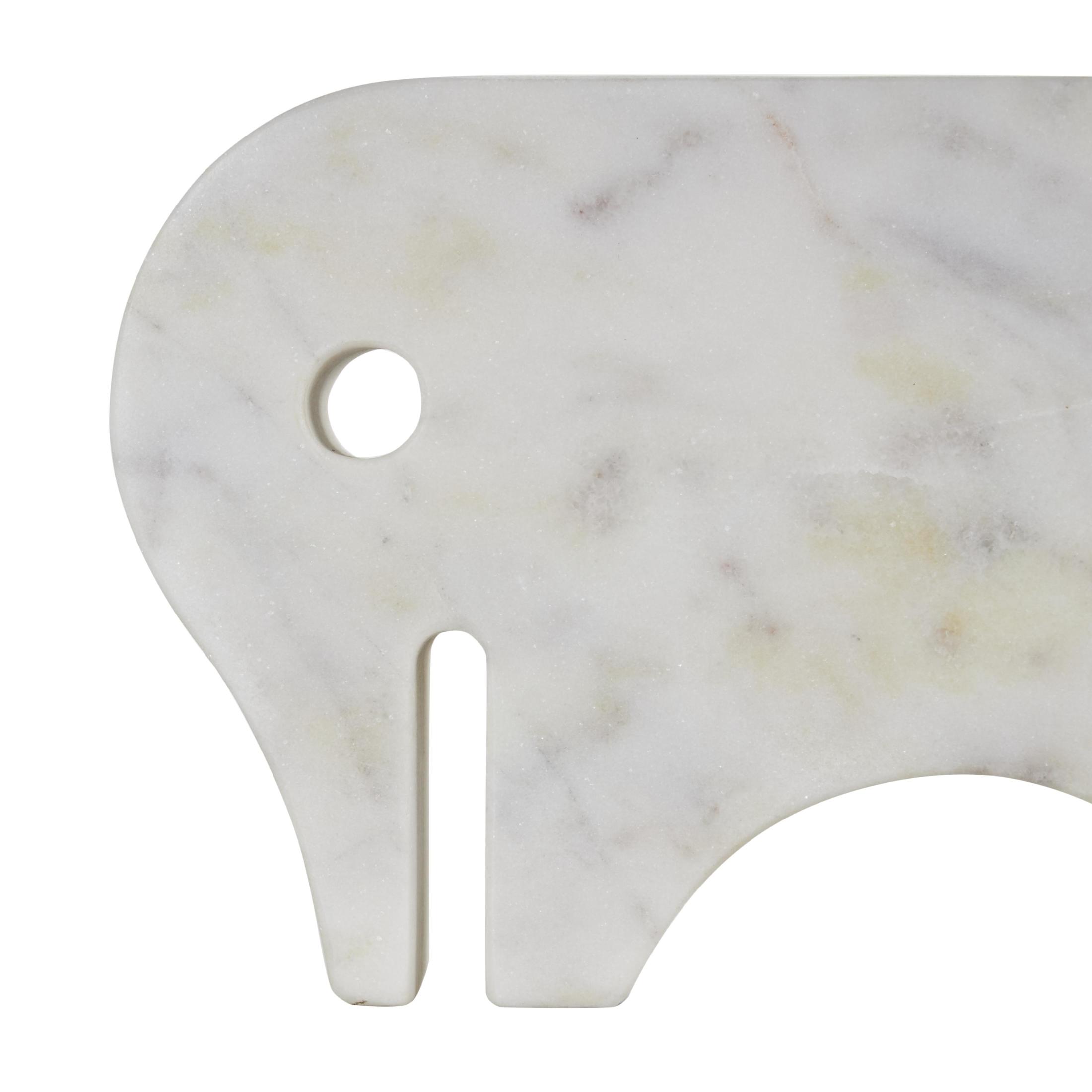 6", 5"H White Marble Rounded Abstract Elephant Sculpture with Gray Marble Veins and Cutouts, by DecMode (2 Count)