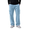 thumbnail image 2 of UDAUDU Men's Cargo Sweatpants Baggy Wide Leg Fleece Casual Joggers Cotton Loose Fit Drawstring Elastic Waist Pants with Pockets Light Blue XL, 2 of 9