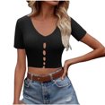 thumbnail image 3 of Asxite Women Summer Tops V Neck Short Sleeve Solid Breathable Casual Shirts, 3 of 6