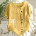 thumbnail image 6 of Yuanlook Linen Shirts for Women Crewneck Short Sleeve Summer Tops Button Down Floral Print T-Shirt Lightweight Beach Vacation Blouse S-XXL, 6 of 6