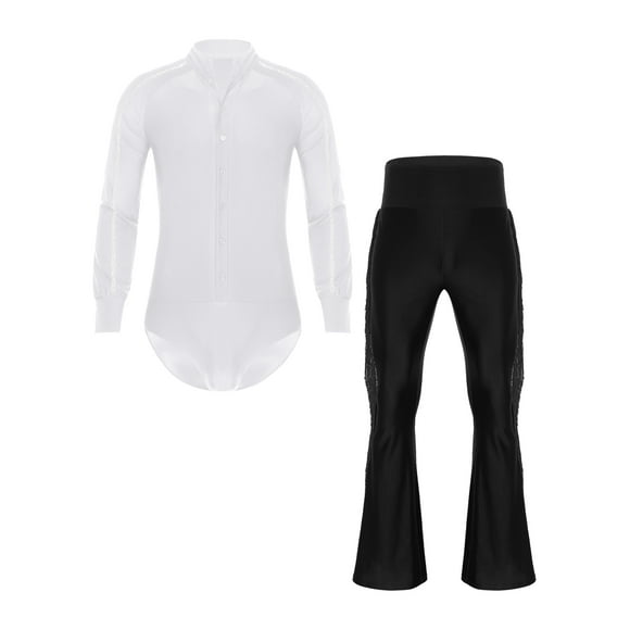 Alvivi Combinaison et Pantalon de Danse Latine Moderne pour Hommes Costume de Patinage Artistique Blanc&Noir P