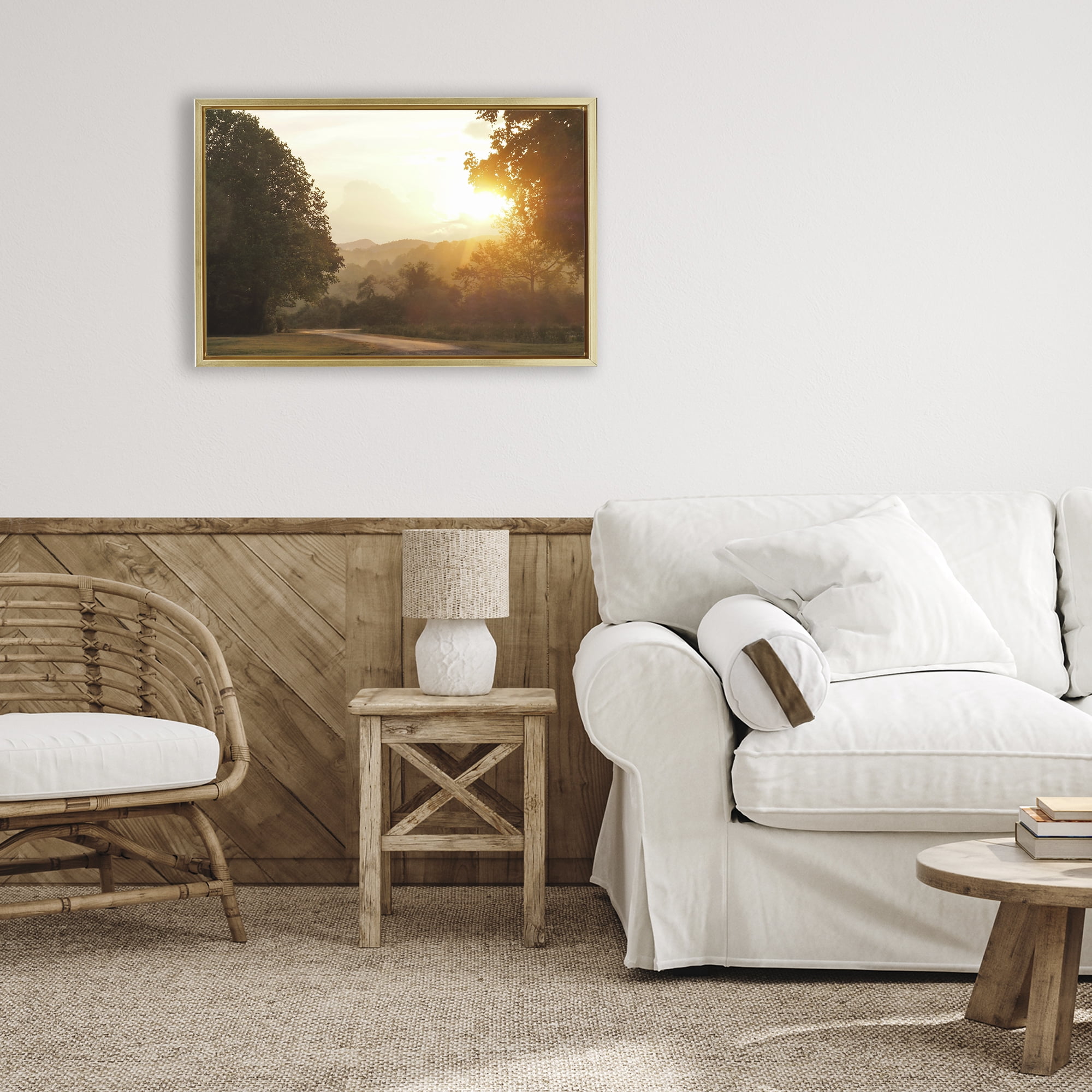 Stupell Industries Golden Morning Between Trees Gold Framed Floater Canvas Wall Art, design by Gail Peck