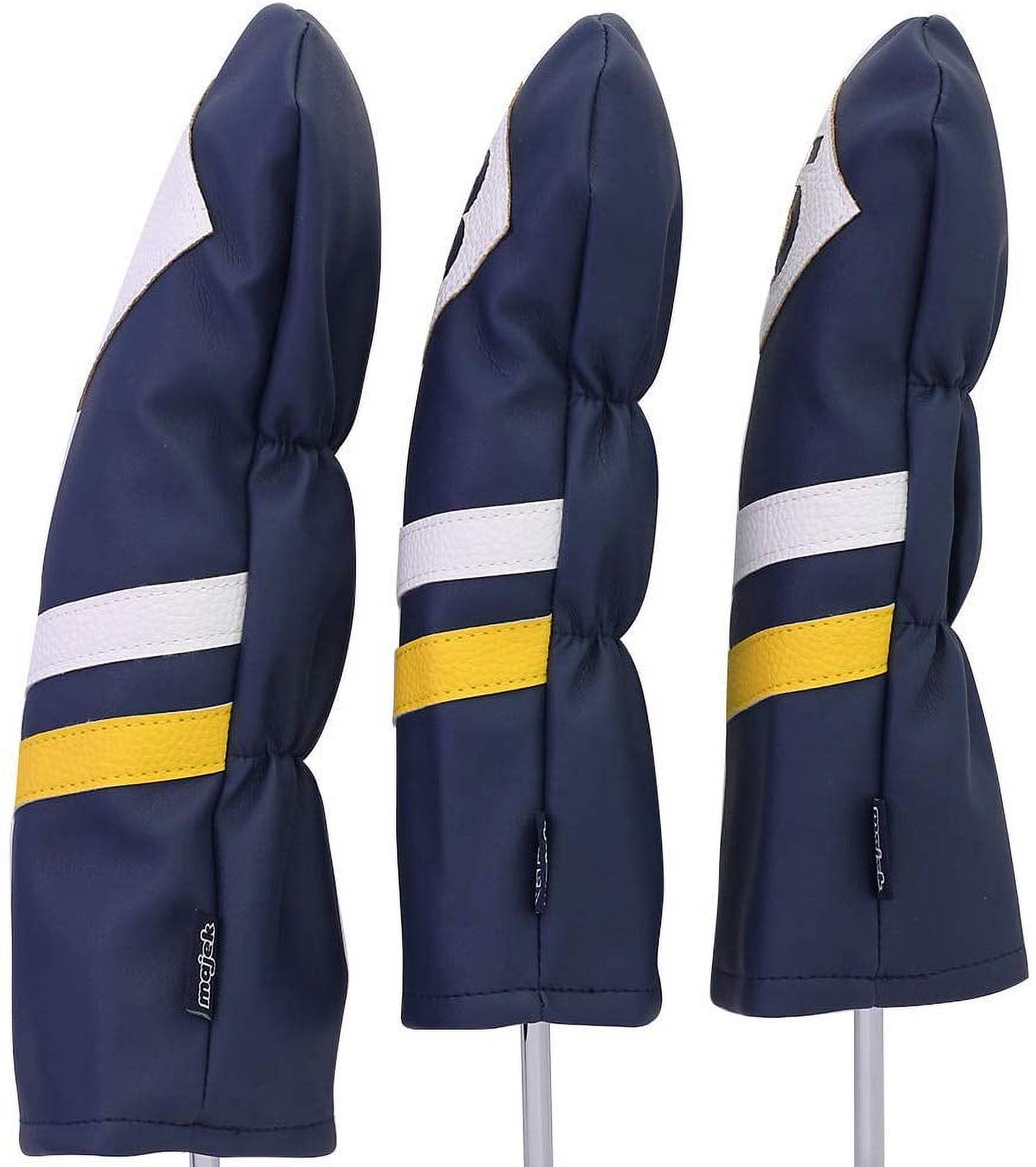 Majek Retro Golf Headcovers Blue White and Yellow Vintage Leather Style 1 3 5 Driver and Fairway Head Covers Fits 460cc Drivers Classic Look