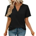 thumbnail image 2 of Black Women's Short Sleeve T-shirt, Womens Tops Summer Short Sleeve V Neck Blouses Business Casual Loose Fit Tshirts Trendy Fashion Outfits,Women's Short sleeve T-shirt L, 2 of 6