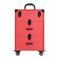 Rolling Makeup Train Case,3-Tier Large Aluminum Lockable Beauty Organizer Box Cosmetic Trolley