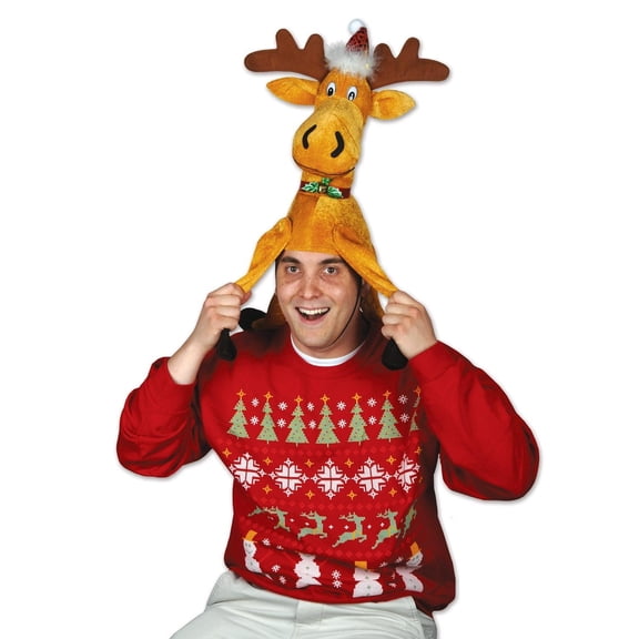 6 Pack Beistle Plush Christmas Moose Hat
