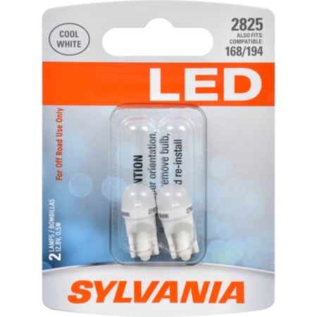 Sylvania 2825 ZEVO LED Bulb - COOL WHITE, 12.8V, 0.5W - Wedge base, also compatable with #168 and #194, 2/card, sold by card