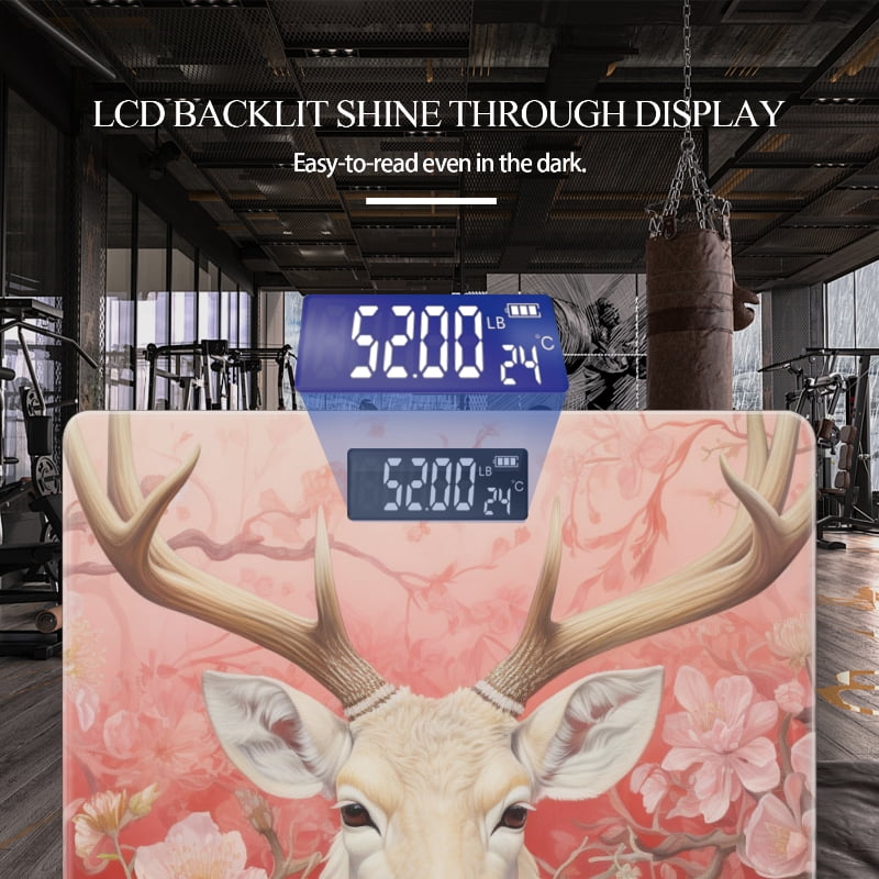 High Precision Body Weight Scale Smart Bathroom Scales with Large LCD Display(400lbs),Decorative for Bedroom-White Deer With Antlers Surrounded By Pink Flowers