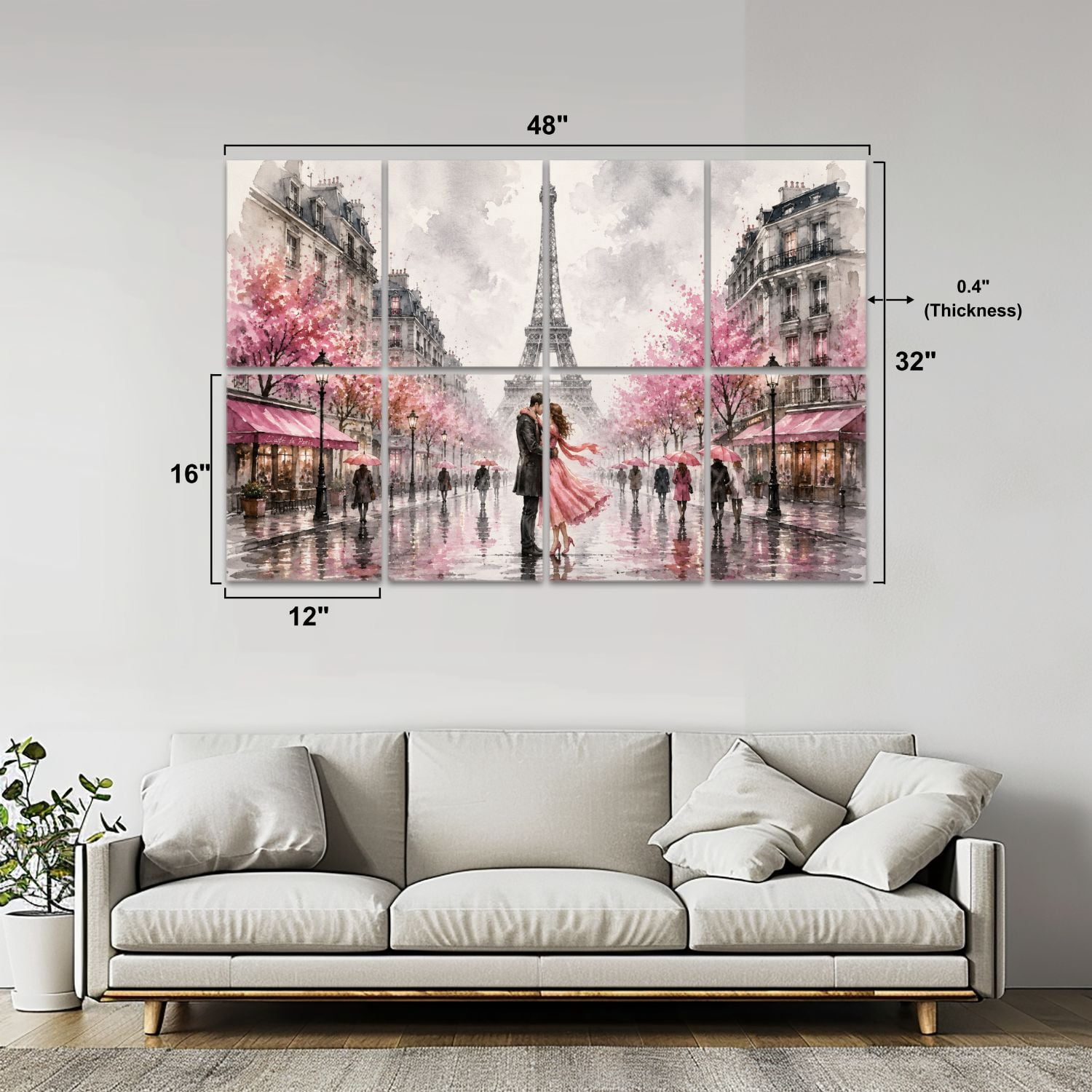 8 Pack Art Acoustic Panels Sound Absorbing Oil Painting Paris european city landscape France eiffel tower Black Decorative Soundproof Wall Panels Self Adhesive for Nursery Game Room Bedroom 48"x32"