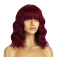 thumbnail image 1 of BERON Peluca roja de 14 pulgadas, pelucas cortas y rizadas, pelucas de color rojo vino con flequillo para mujeres, peluca sintética con redecilla, 1 of 2