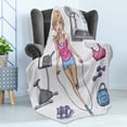 thumbnail image 4 of Fitness Soft Flannel Fleece Throw Blanket, Young Cartoon Girl Working at Gym Bike Treadmillfits and Words, Cozy Plush for Indoor and Outdoor Use, 60" x 80", Multicolor, by Ambesonne, 4 of 5
