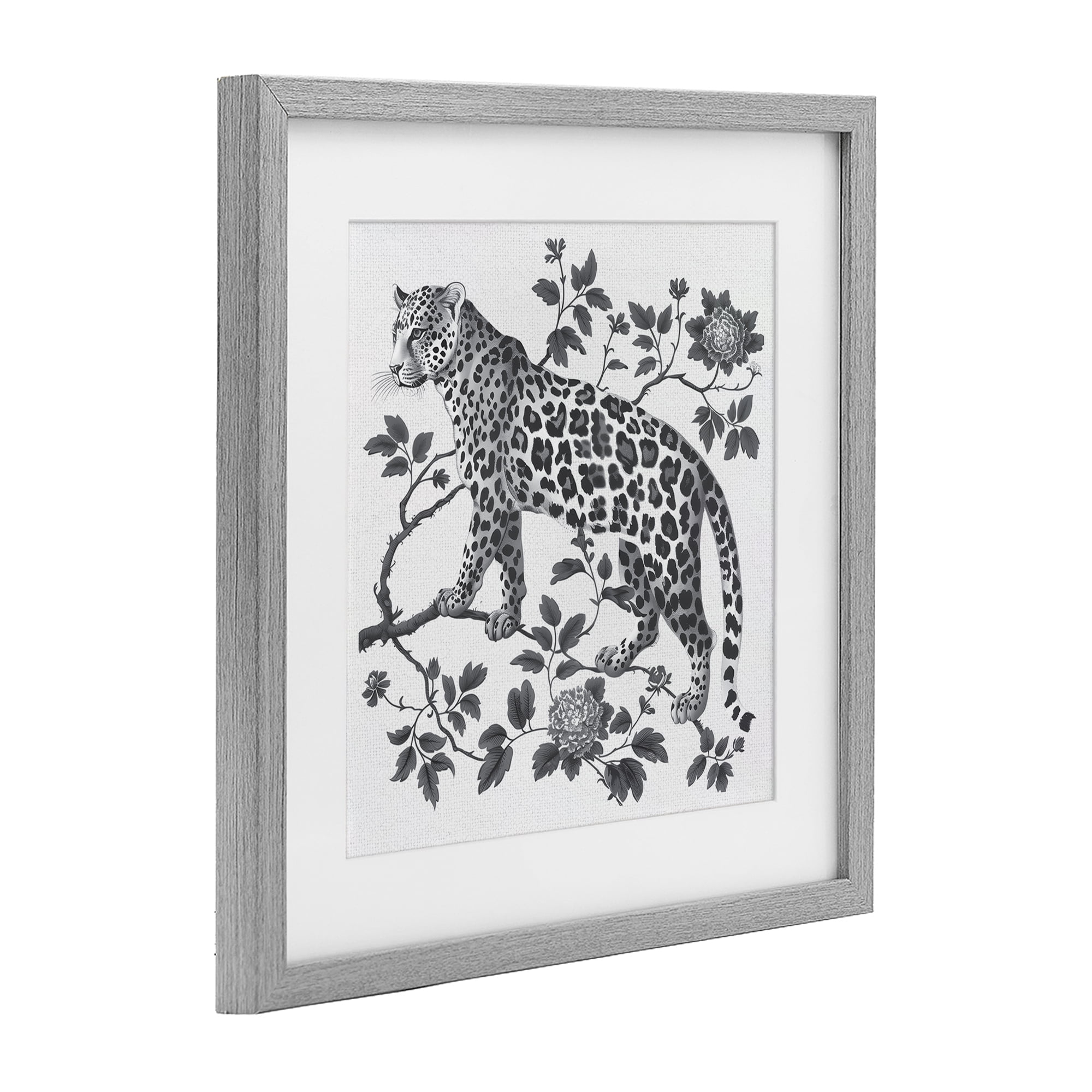 Monochrome Detail Leopard Gray Framed Print Under Glass, design by Lettered and Lined
