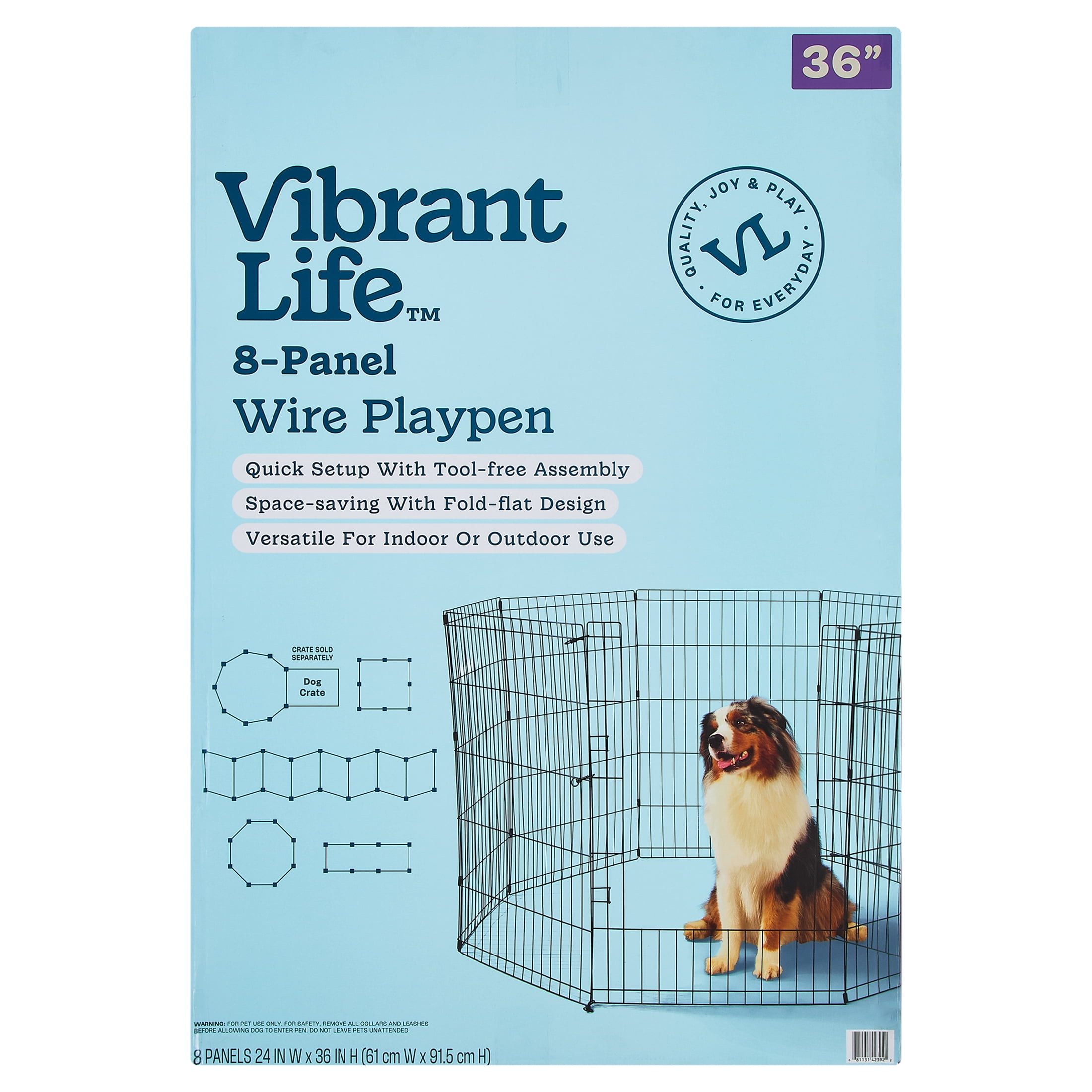 happy pet358。 Vibrant Life 8-Panel Wire Playpen for Pets, Black, 36