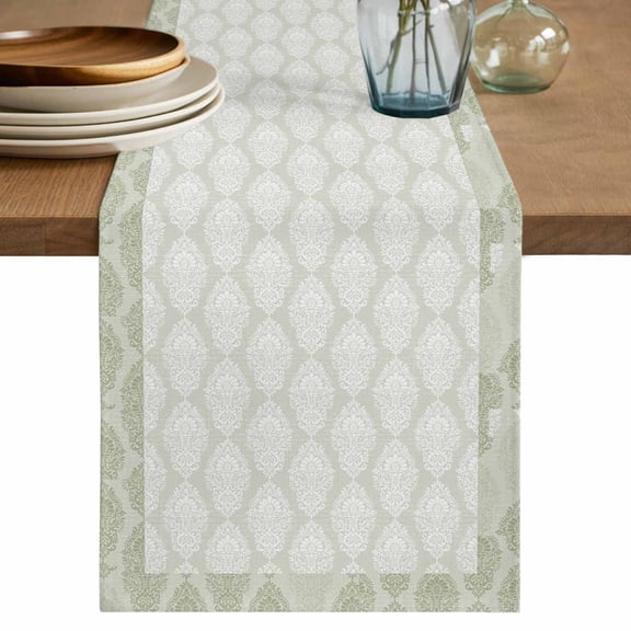 Sage Green Table Runner 90 Inches, Vintage Elegant Abstract Art Bed Runner Dresser Scarves Tabletop for Indoor Outdoor Parties/Ceremony/Banquet, 13" x 90"